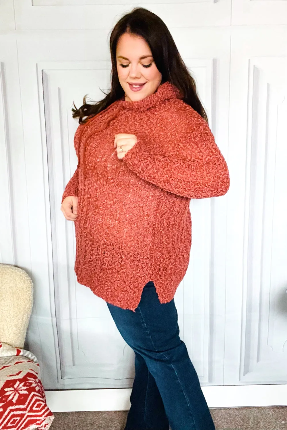 PLUS Follow Me Crimson Loose Knit Oversized Sweater Hoodie sold by Charming Charlie product image thumbnail 4