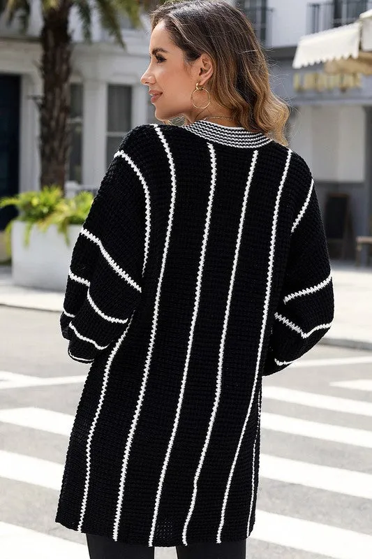 Women Striped V Neck Knitted Loose Sweater sold by Charming Charlie product image thumbnail 2