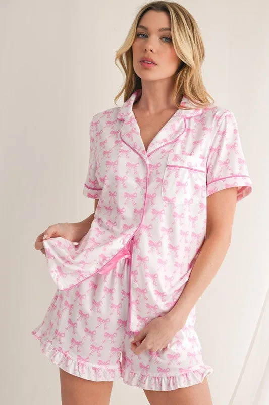 Bowknot Shirt and Ruffle Hem Shorts Pajama Set sold by Charming Charlie product image thumbnail 5