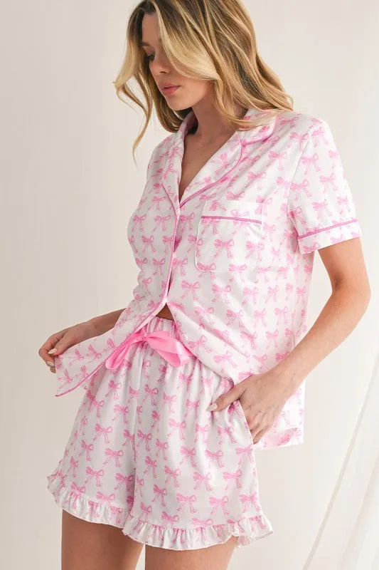 Bowknot Shirt and Ruffle Hem Shorts Pajama Set sold by Charming Charlie product image thumbnail 3
