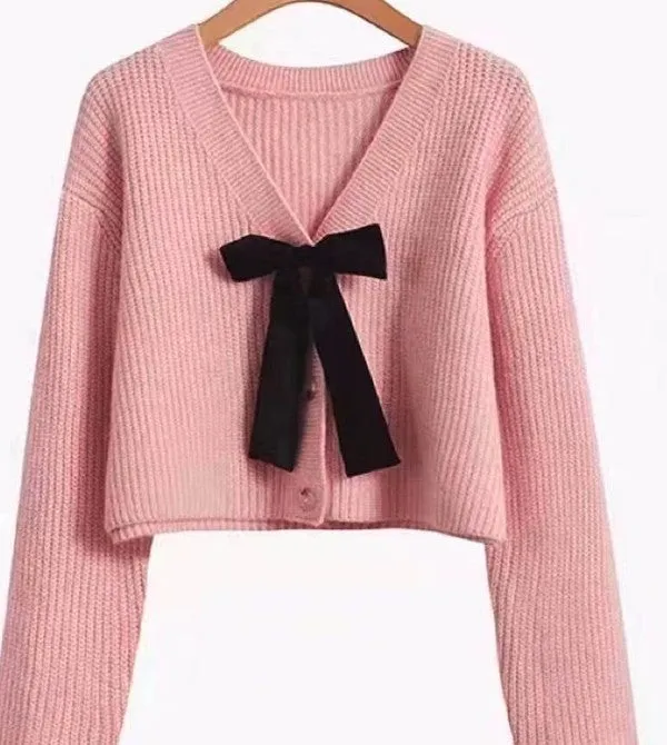 Bow Tie V-Neck Cropped Cardigan sold by Charming Charlie product image thumbnail 2