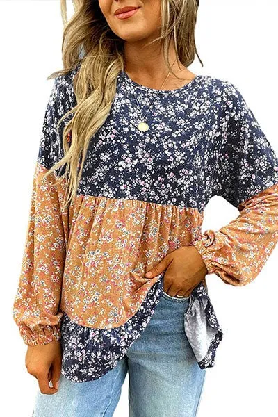 Women Patchwork Ruffled Hem Round Neck Blouse sold by Charming Charlie product image thumbnail 2