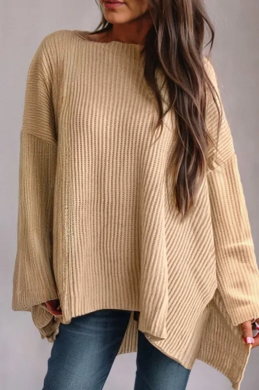 Cable Knit Drop Shoulder Side Slits Loose Sweater sold by Charming Charlie