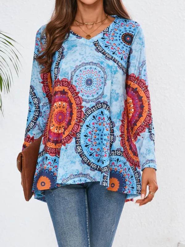 Geometric Printed V-Neck Long Sleeve T-Shirt sold by Charming Charlie