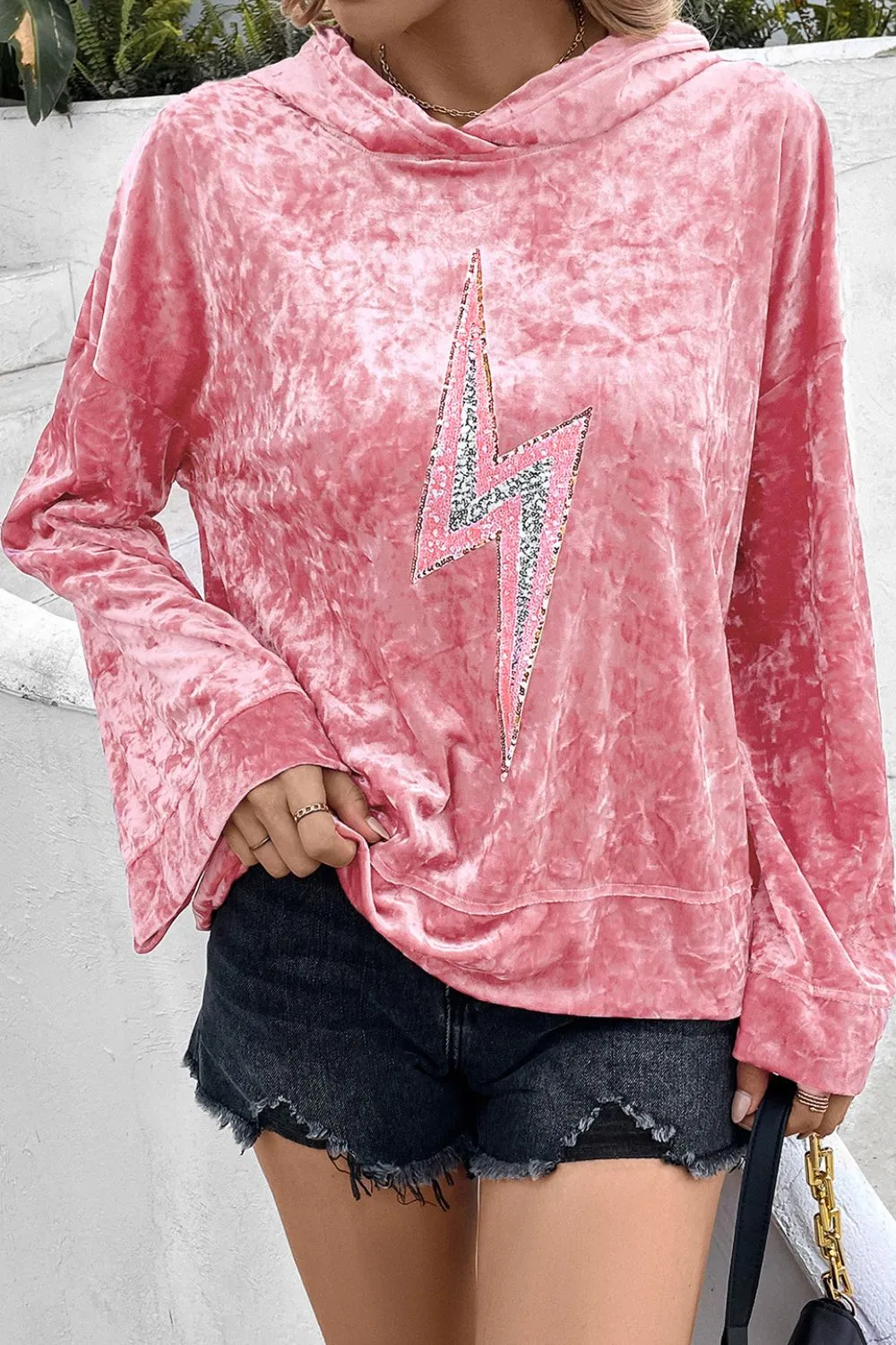 Thunderbolt Sequin Long Sleeve Hoodie sold by Charming Charlie product image thumbnail 2