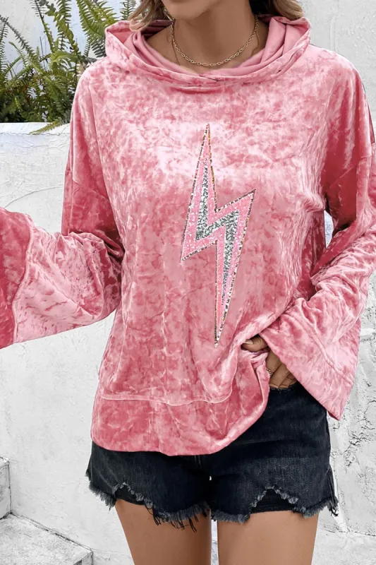 Thunderbolt Sequin Long Sleeve Hoodie sold by Charming Charlie