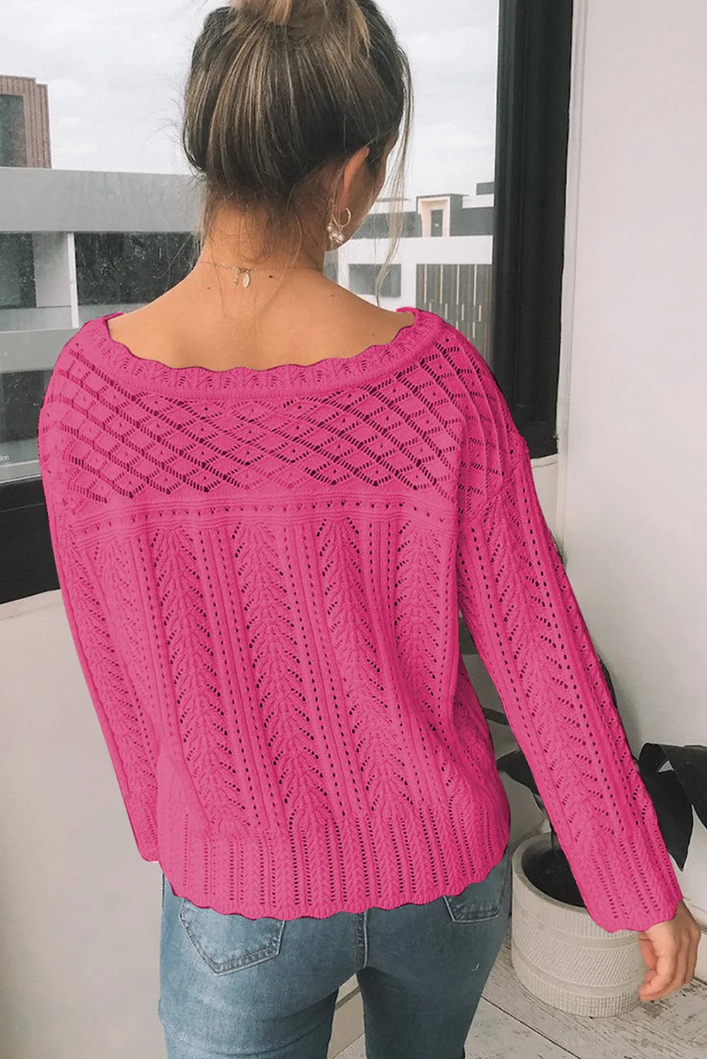 Openwork Round Neck Long Sleeve Knit Top sold by Charming Charlie product image thumbnail 5
