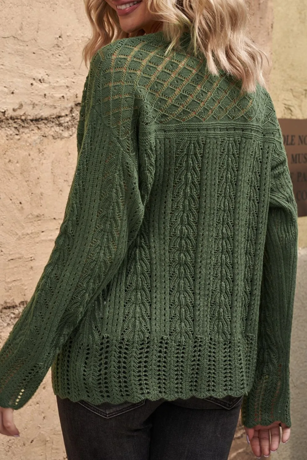 Openwork Round Neck Long Sleeve Knit Top sold by Charming Charlie product image thumbnail 3