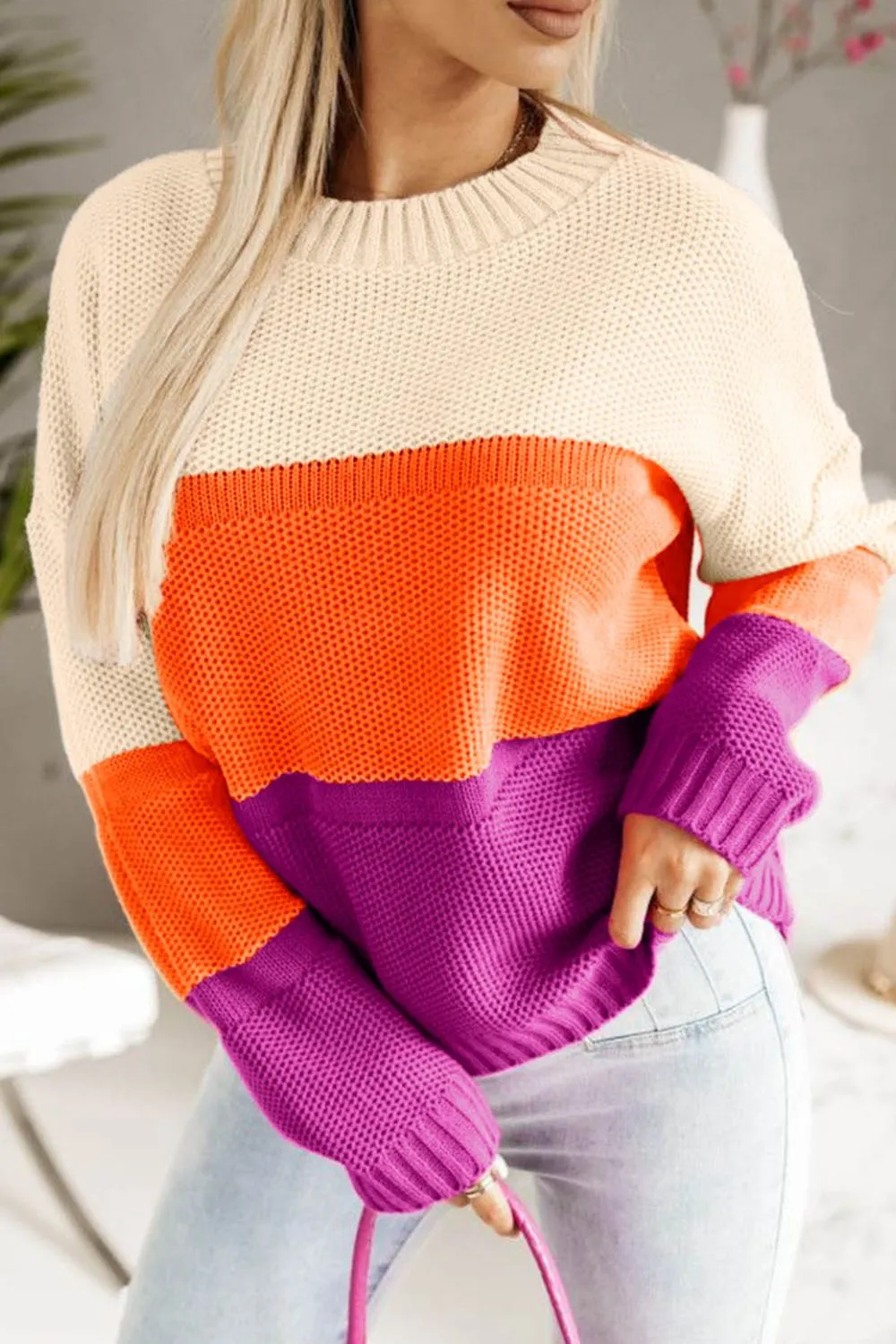 Color Block Drop Shoulder Round Neck Sweater sold by Charming Charlie
