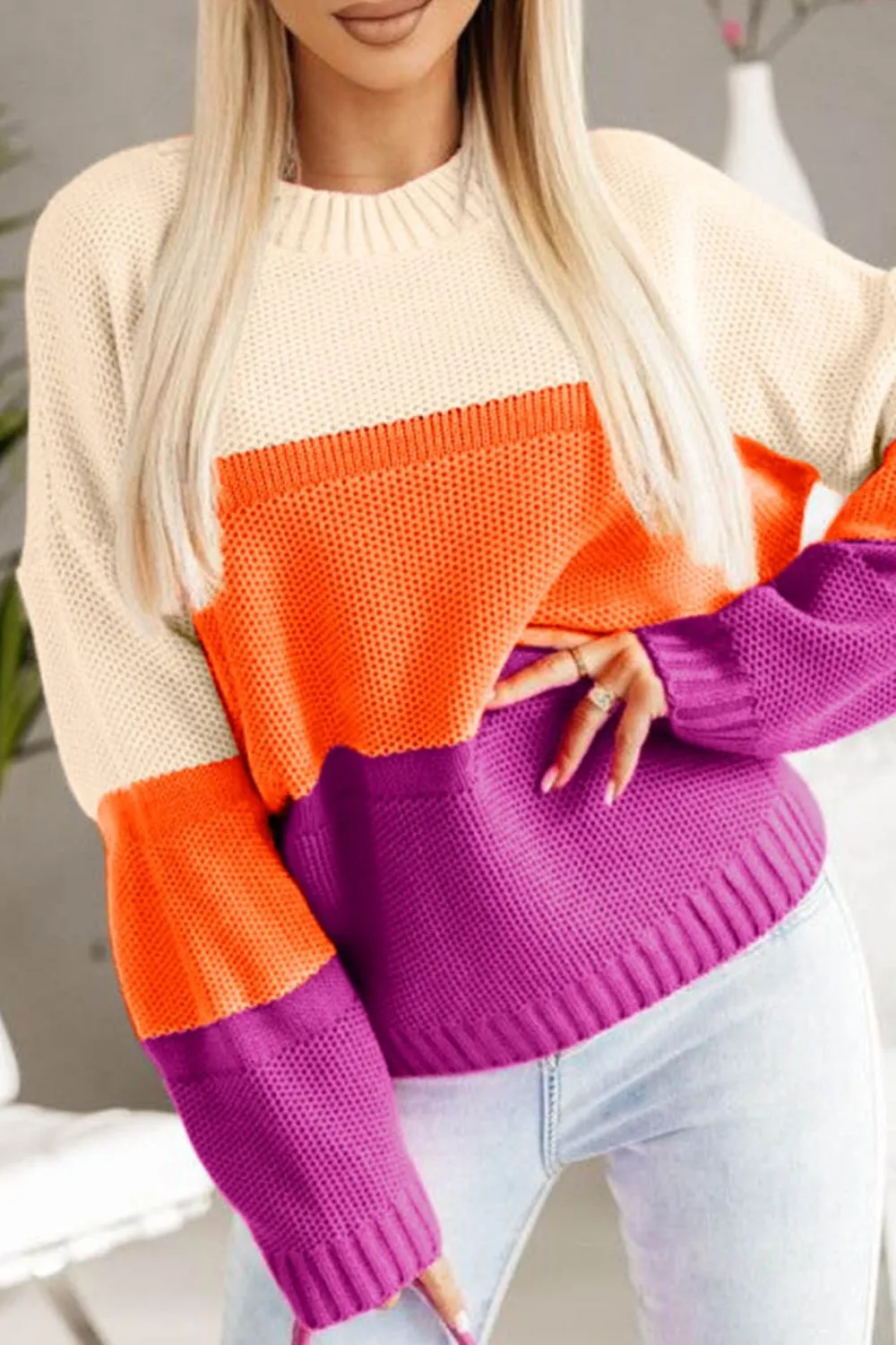 Color Block Drop Shoulder Round Neck Sweater sold by Charming Charlie product image thumbnail 2