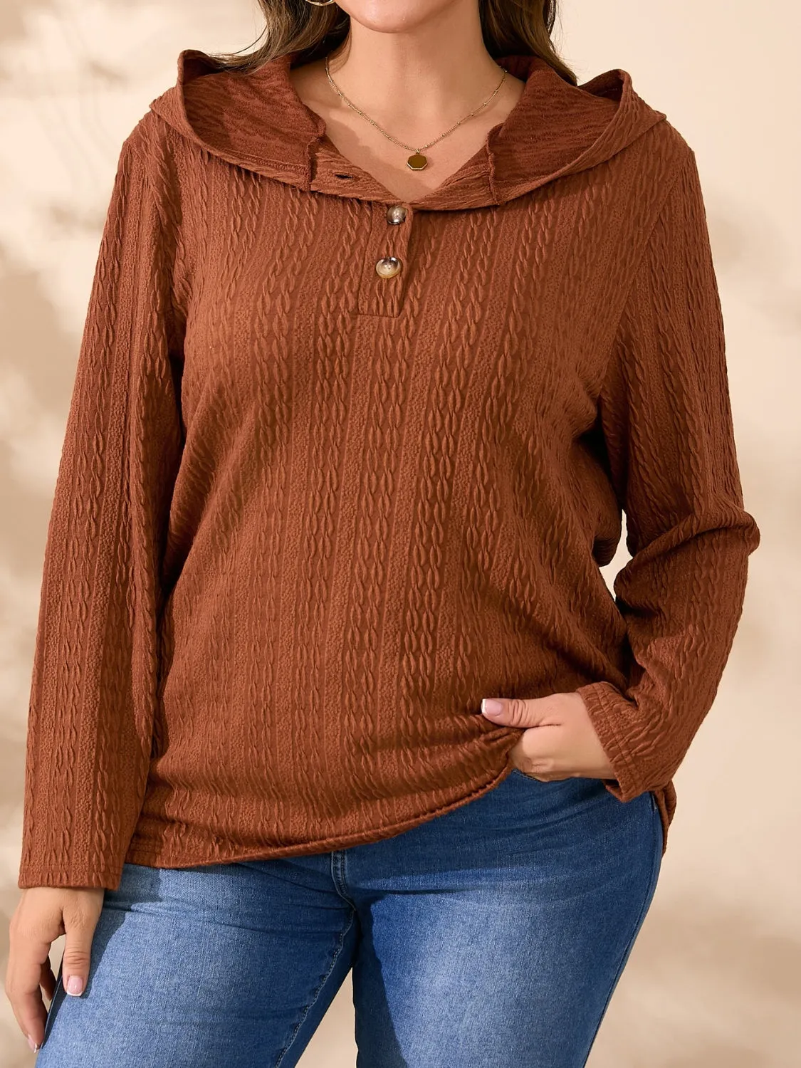 Plus Size Button Detail Long Sleeve Hoodie sold by Charming Charlie product image thumbnail 3
