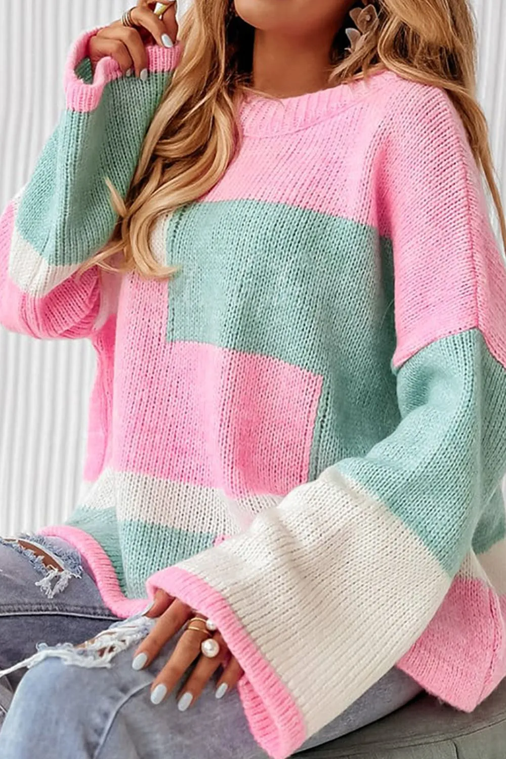 Color Block Round Neck Drop Shoulder Sweater sold by Charming Charlie product image thumbnail 4