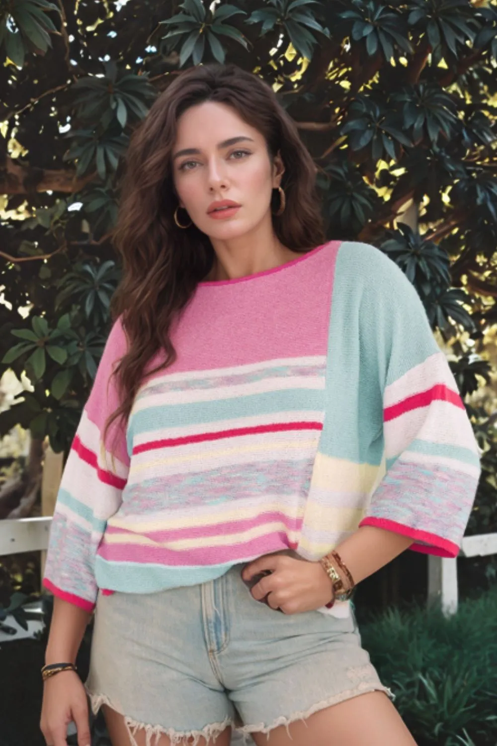 Contrast Round Neck Three-Quarter Sleeve Knit Top sold by Charming Charlie product image thumbnail 2