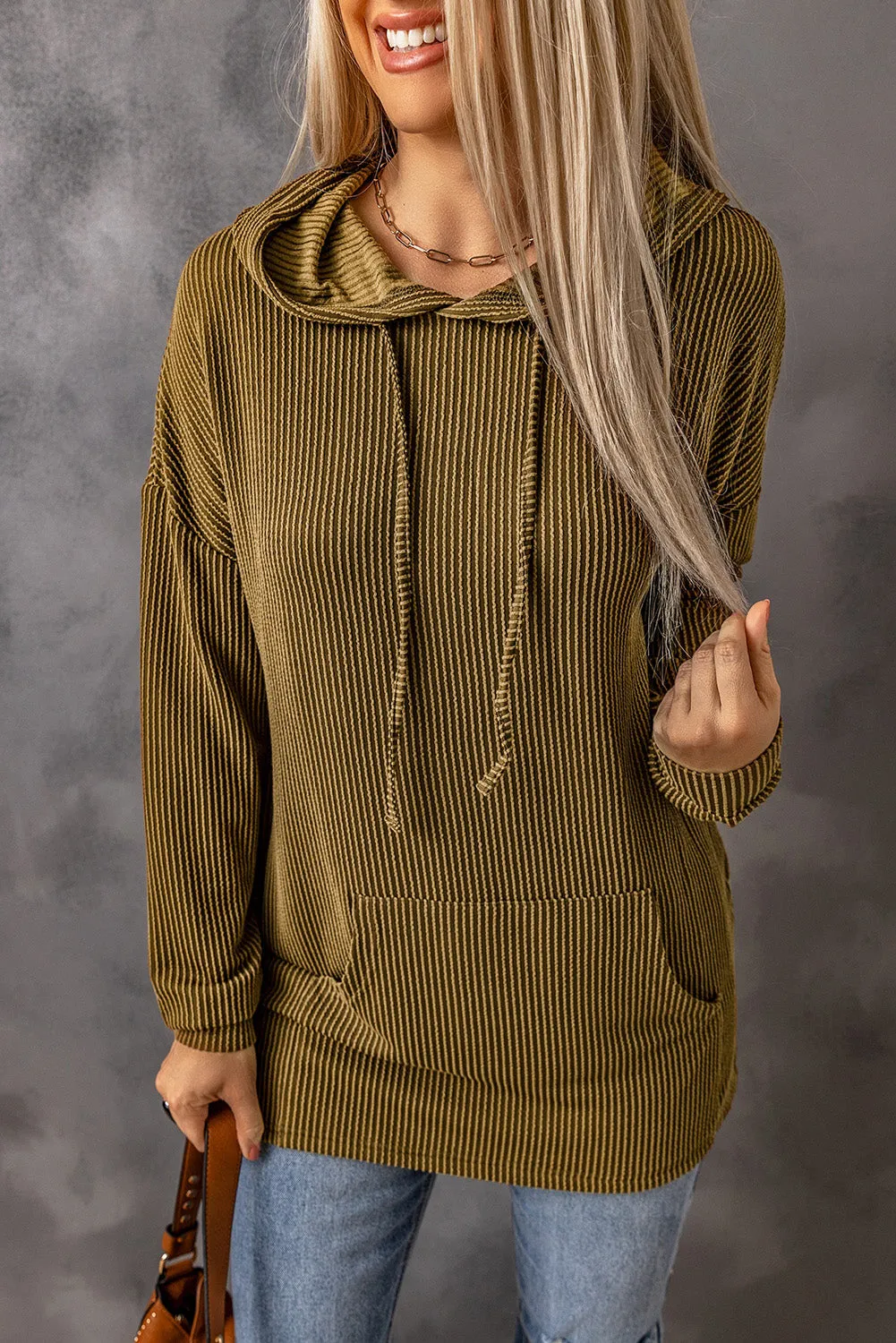 Drawstring Texture Long Sleeve Hoodie sold by Charming Charlie