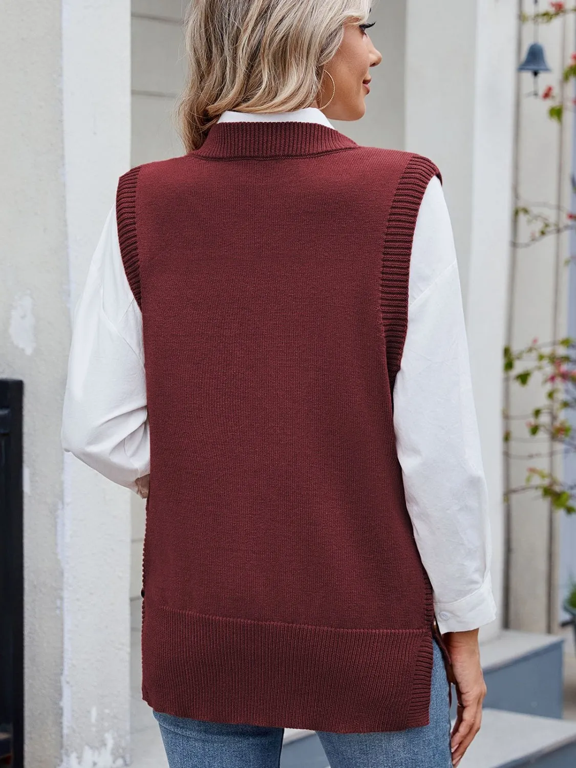 Buttoned Round Neck Sweater Vest sold by Charming Charlie product image thumbnail 4
