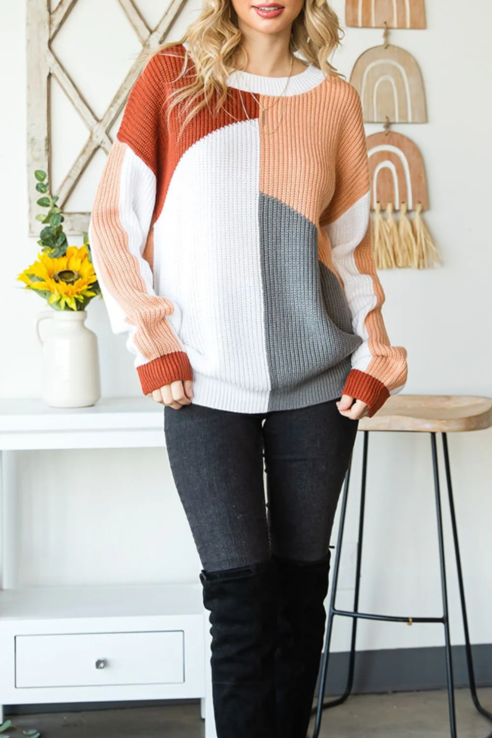 Color Block Drop Shoulder Long Sleeve Sweater sold by Charming Charlie product image thumbnail 5