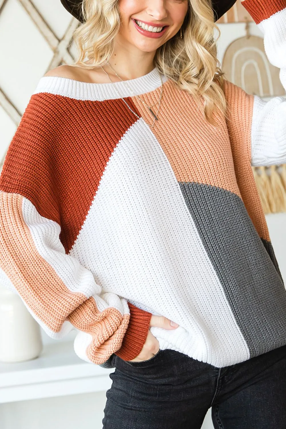 Color Block Drop Shoulder Long Sleeve Sweater sold by Charming Charlie product image thumbnail 2