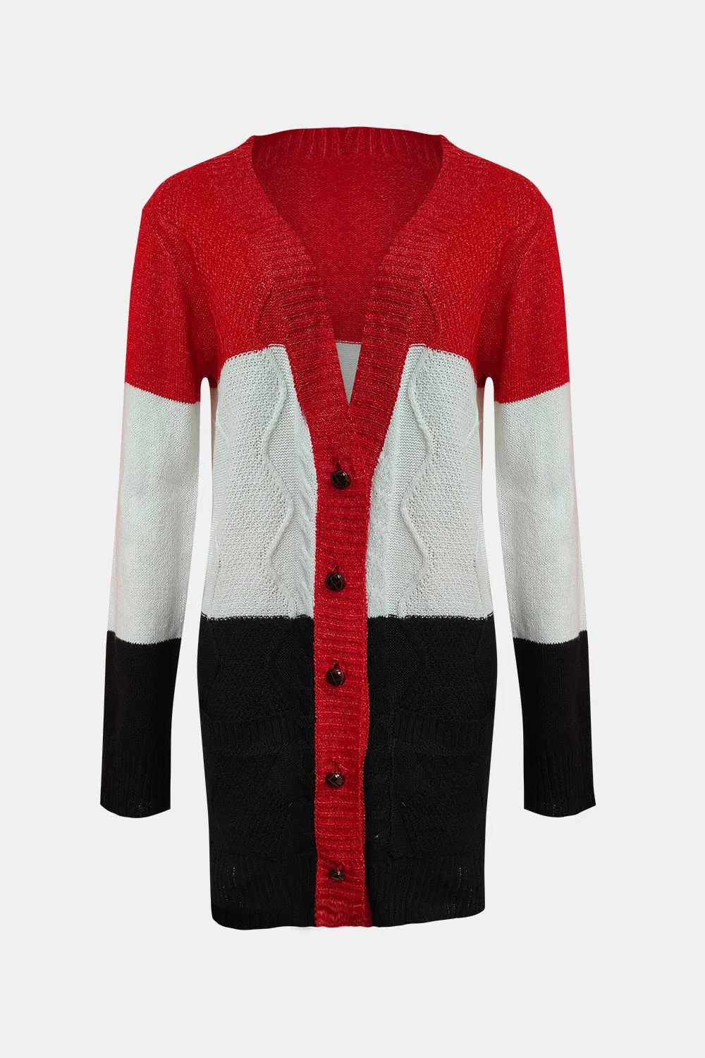 Color Block V-Neck Button Up Cardigan sold by Charming Charlie product image thumbnail 2