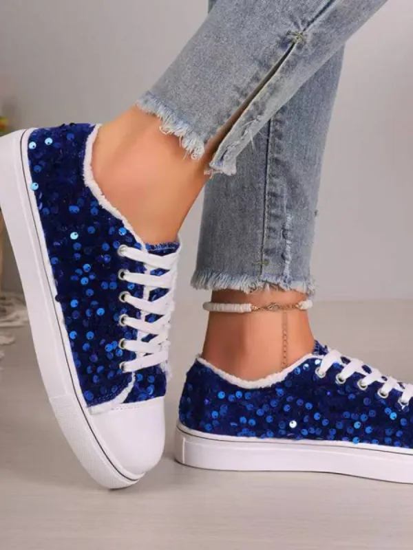 Sequin Round Toe Flat Sneakers sold by Charming Charlie