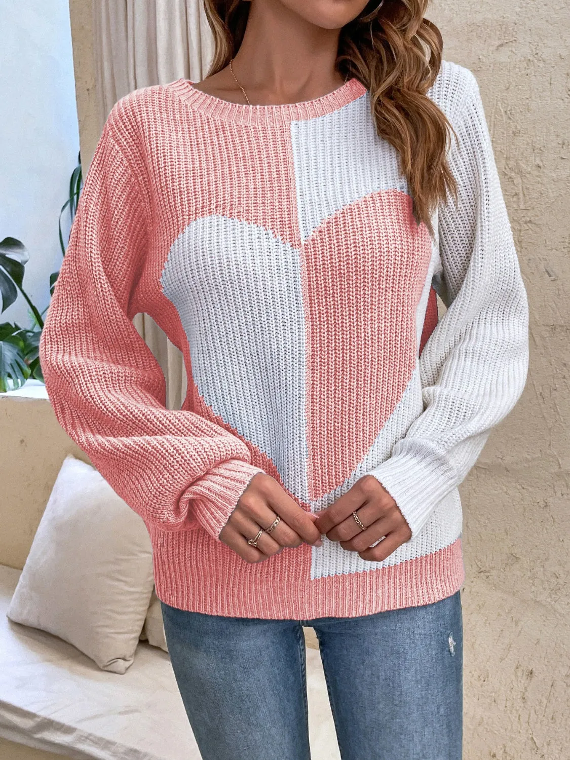 Contrast Heart Round Neck Long Sleeve Sweater sold by Charming Charlie product image thumbnail 2