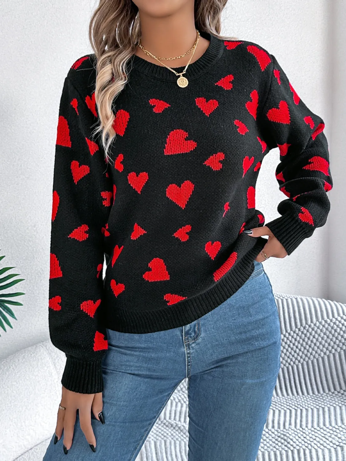 Heart Round Neck Long Sleeve Sweater sold by Charming Charlie product image thumbnail 4
