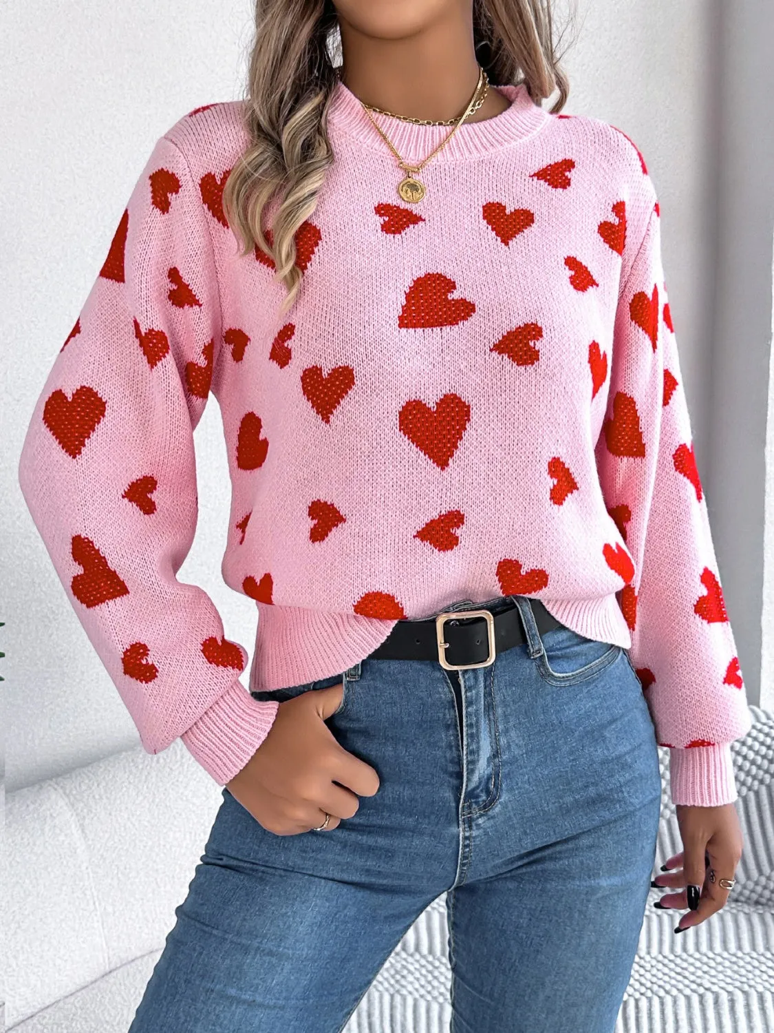 Heart Round Neck Long Sleeve Sweater sold by Charming Charlie