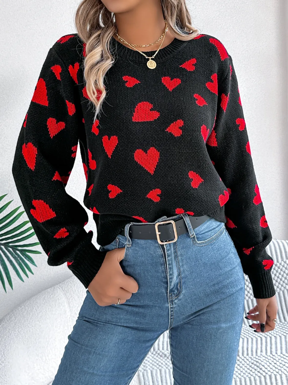 Heart Round Neck Long Sleeve Sweater sold by Charming Charlie product image thumbnail 5