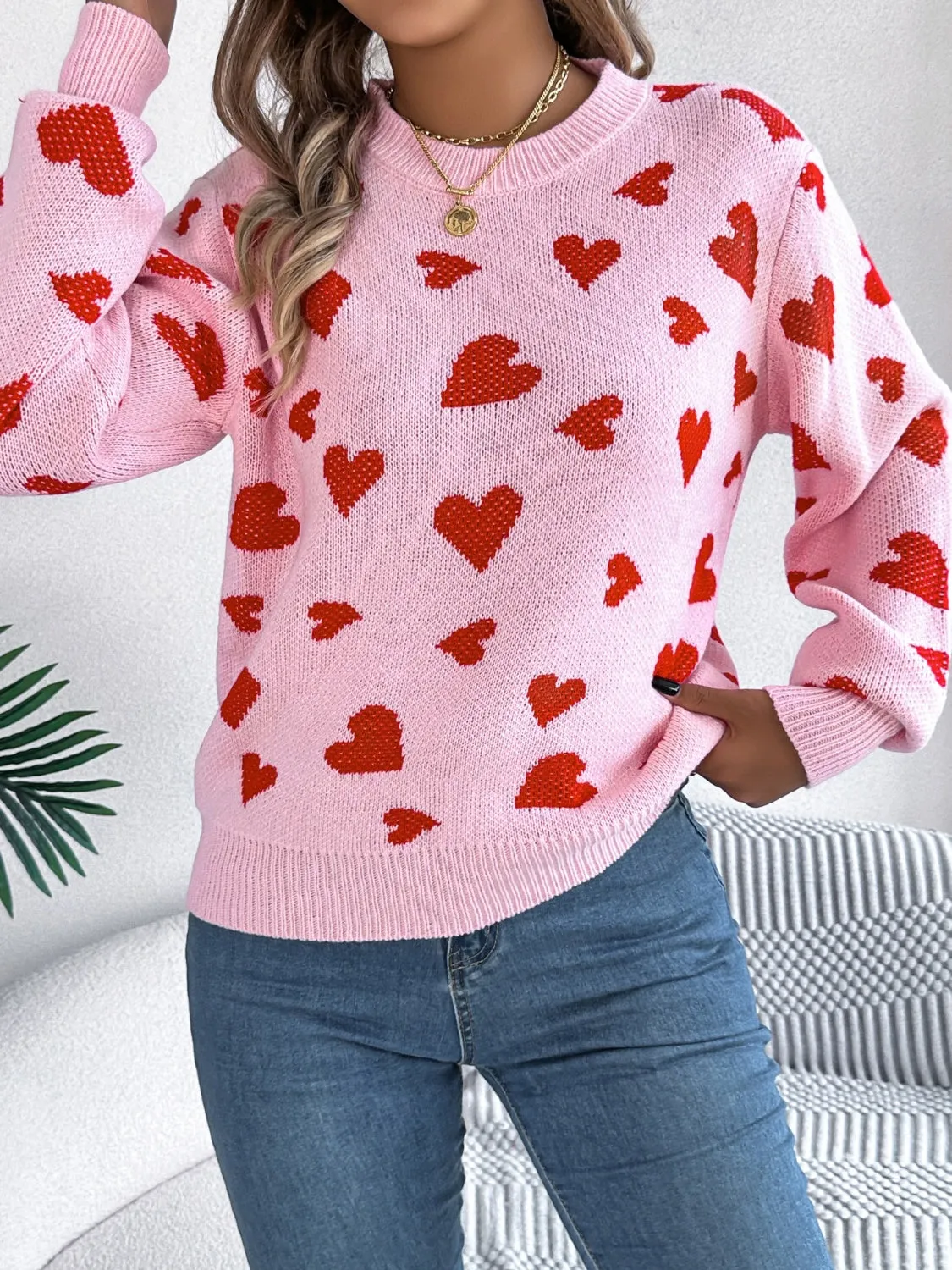 Heart Round Neck Long Sleeve Sweater sold by Charming Charlie product image thumbnail 2