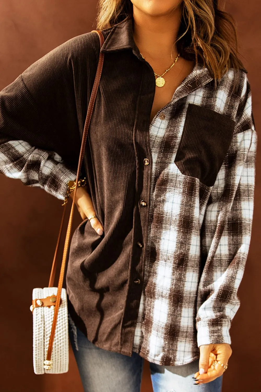Plaid Button Up Drop Shoulder Shacket sold by Charming Charlie product image thumbnail 3
