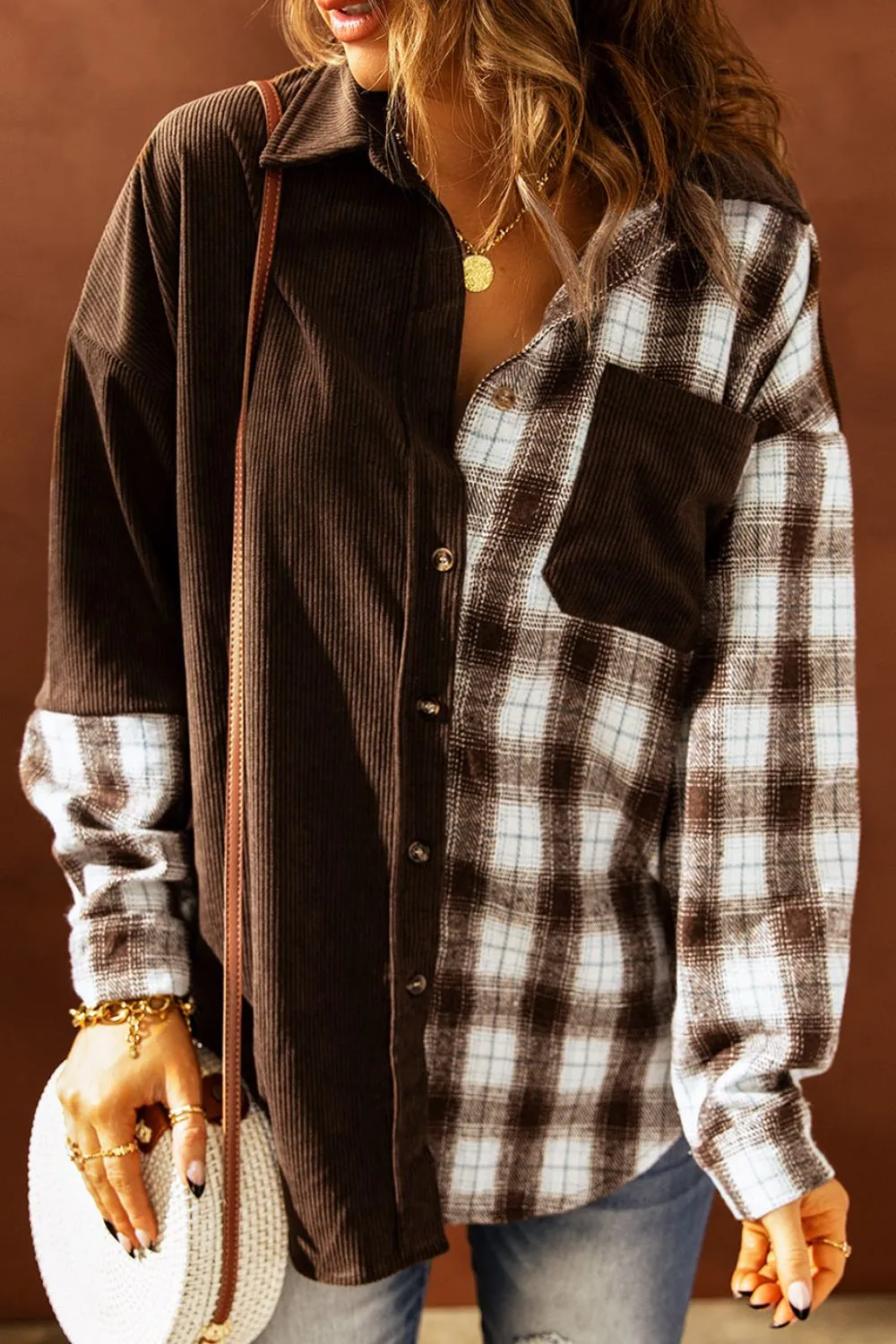 Plaid Button Up Drop Shoulder Shacket sold by Charming Charlie product image thumbnail 2