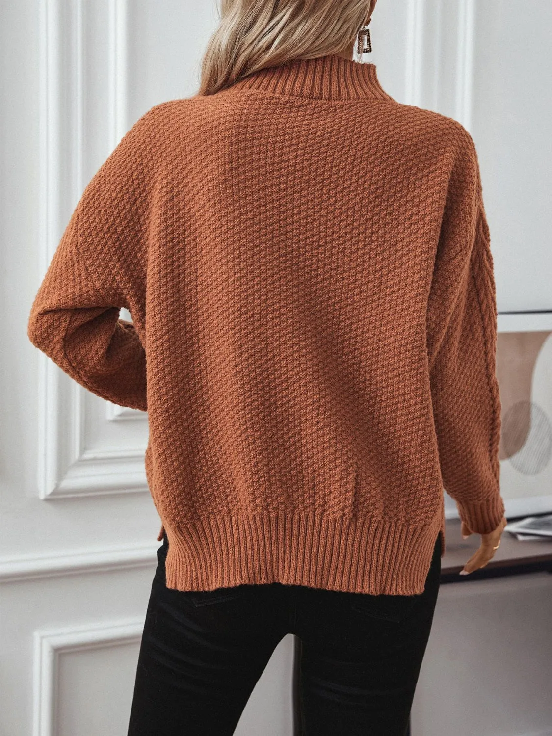 Cable-Knit Mock Neck Long Sleeve Sweater sold by Charming Charlie product image thumbnail 5