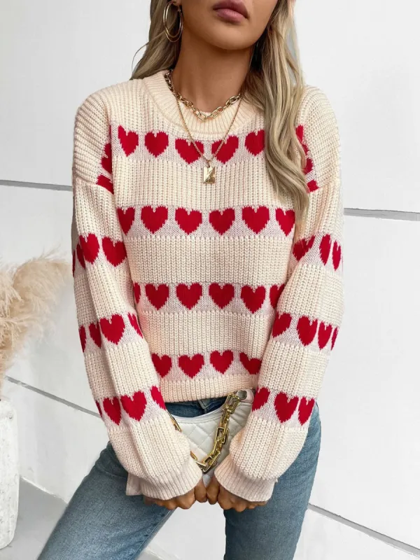 Heart Round Neck Dropped Shoulder Sweater sold by Charming Charlie