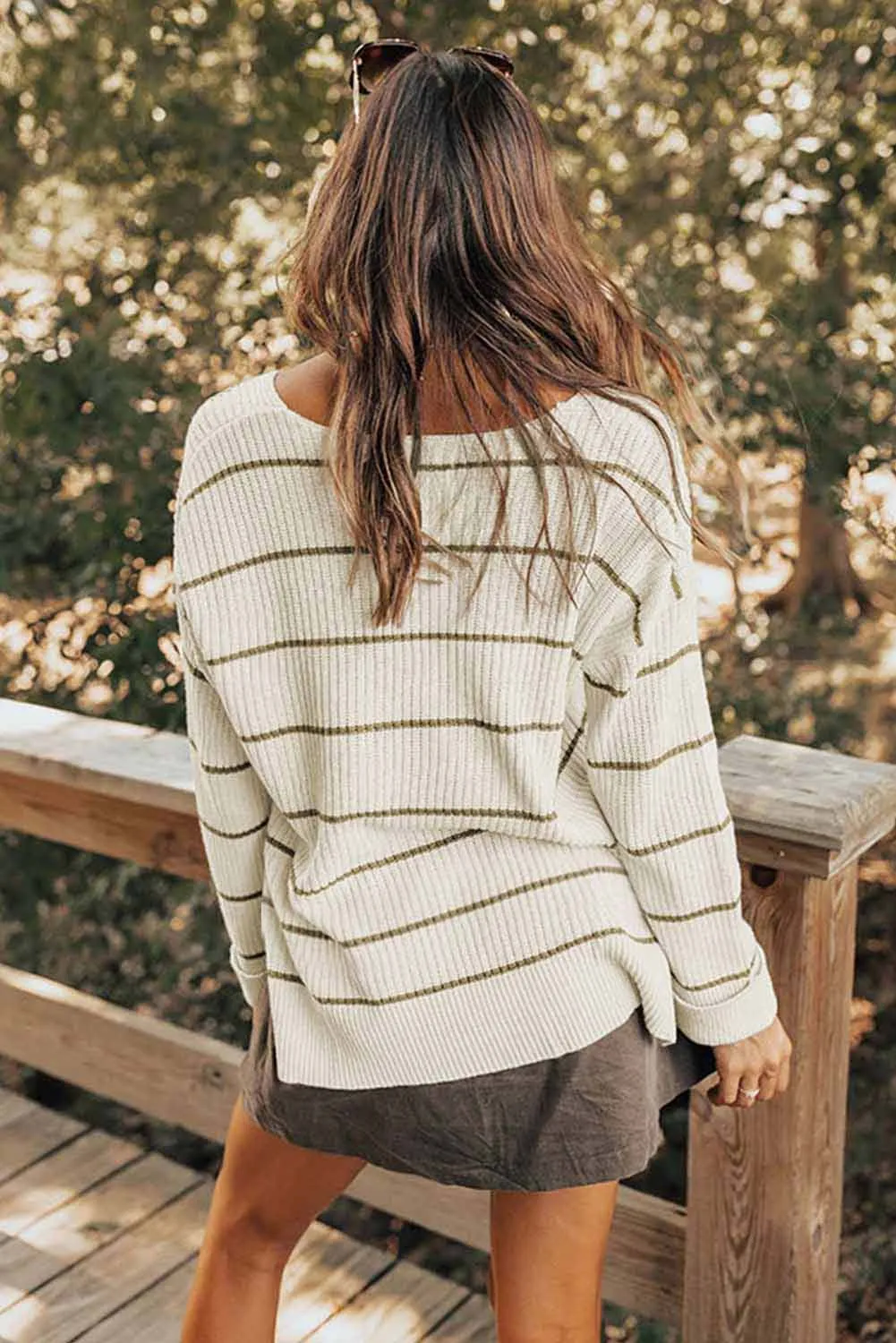 Striped V-Neck Drop Shoulder Sweater sold by Charming Charlie product image thumbnail 4
