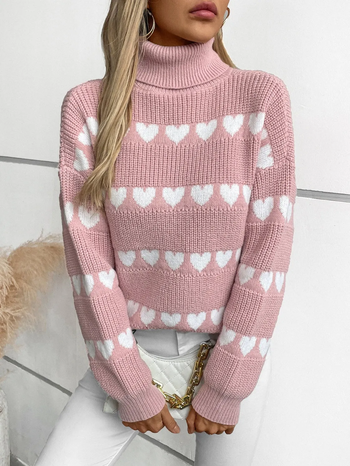 Heart Turtleneck Dropped Shoulder Sweater sold by Charming Charlie product image thumbnail 4