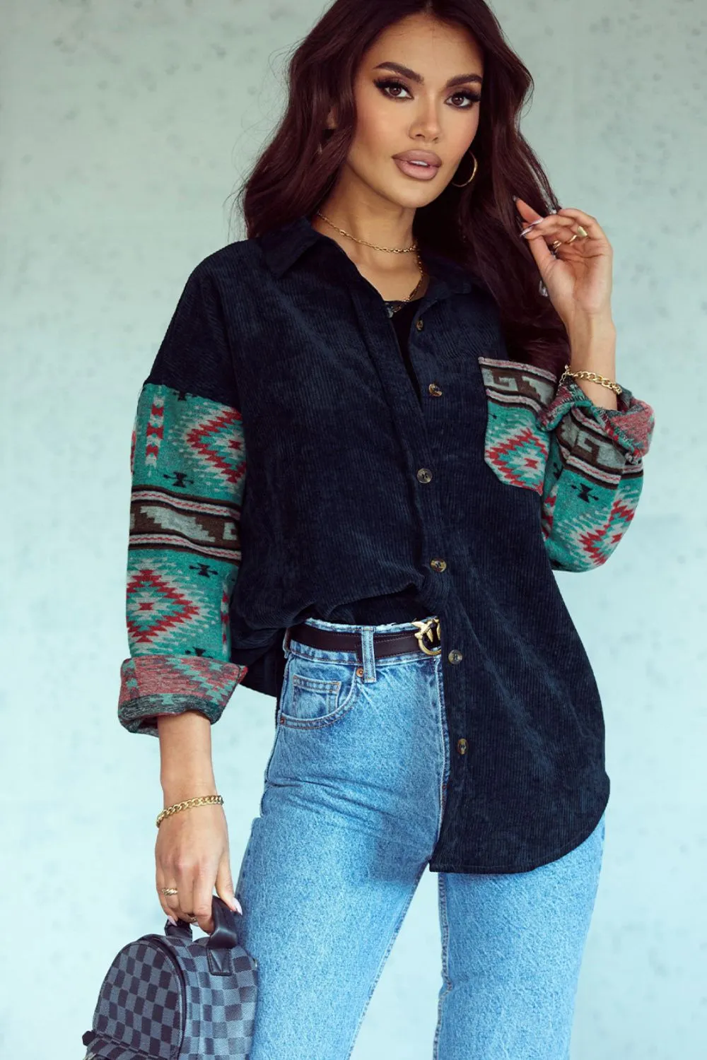 Pocketed Geometric Collared Neck Shacket sold by Charming Charlie product image thumbnail 2