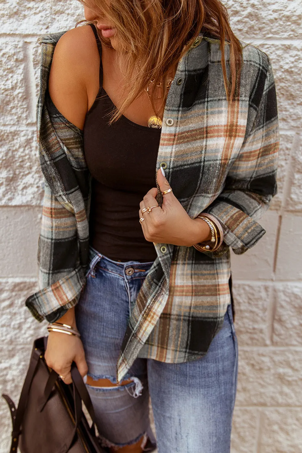 Plaid Collared Neck Button Up Long Sleeve Shirt sold by Charming Charlie product image thumbnail 3