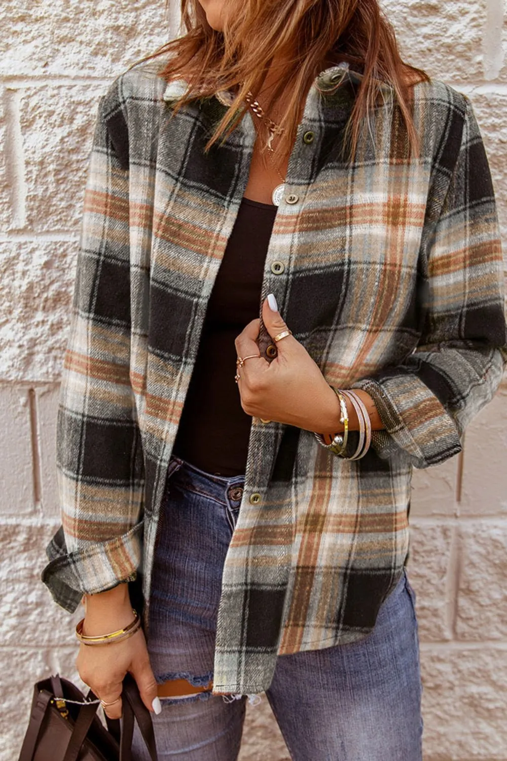Plaid Collared Neck Button Up Long Sleeve Shirt sold by Charming Charlie