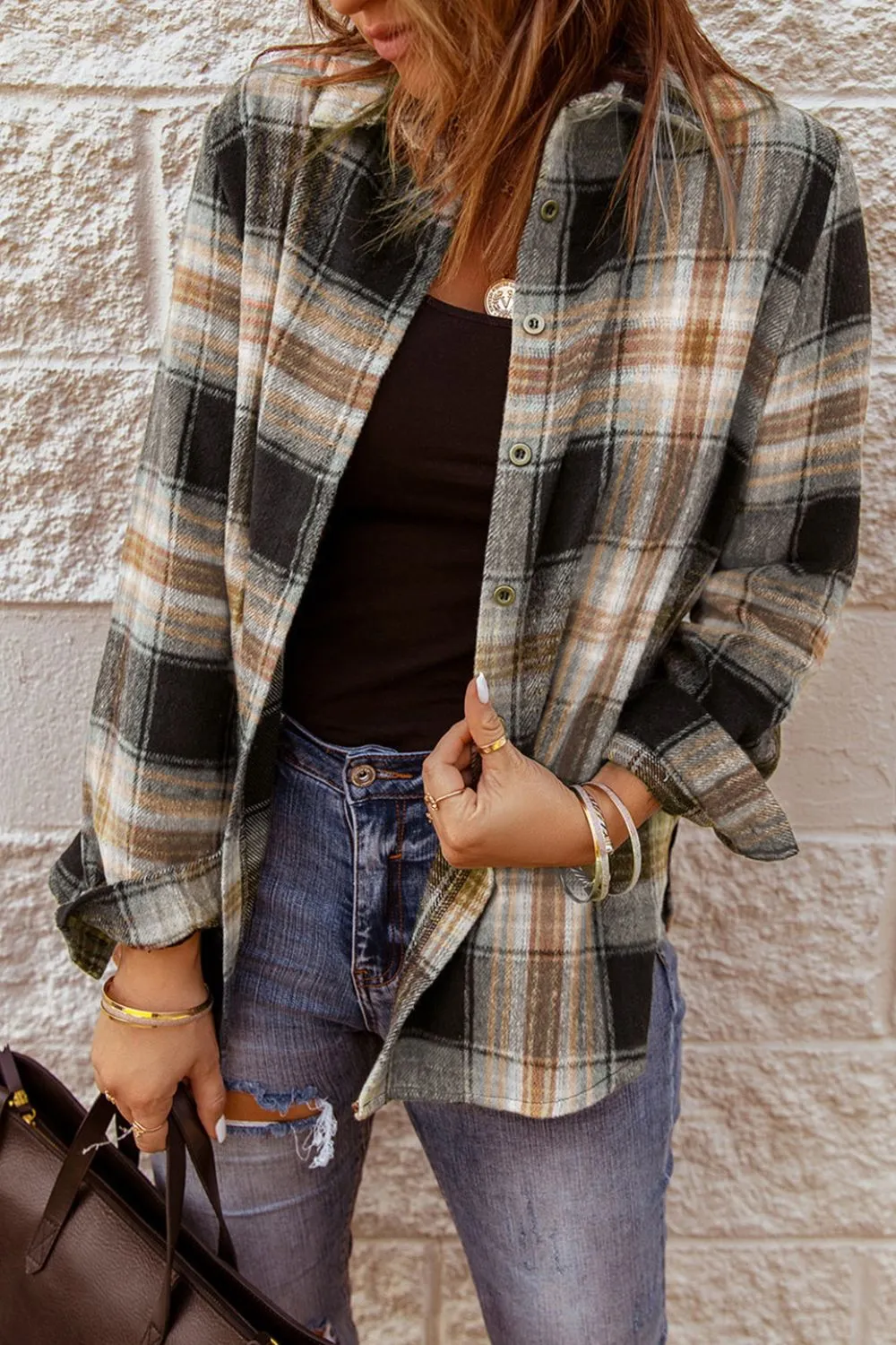 Plaid Collared Neck Button Up Long Sleeve Shirt sold by Charming Charlie product image thumbnail 2