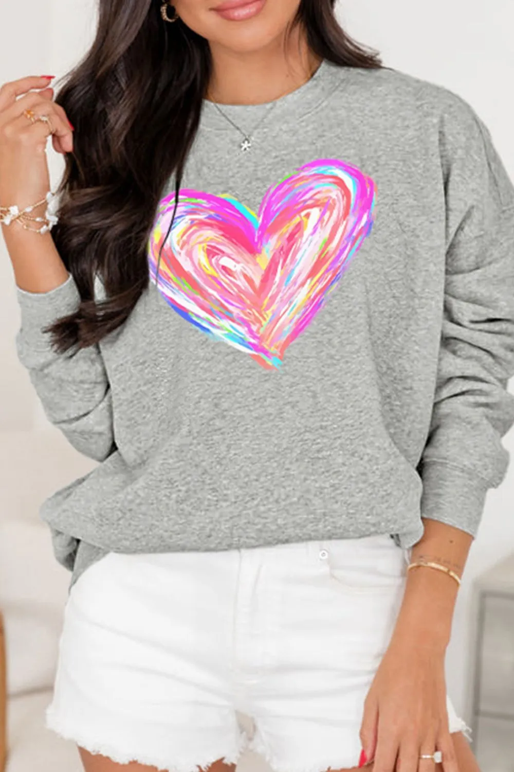 Valentine’s Day Heart Round Neck Drop Shoulder Sweatshirt sold by Charming Charlie product image thumbnail 3