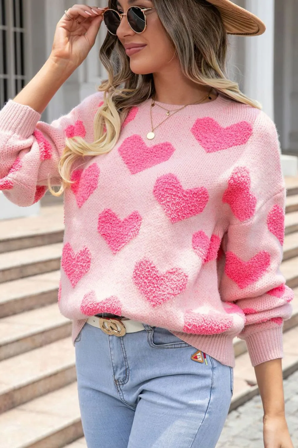 Valentine's Day Heart Jacquard Round Neck Sweater sold by Charming Charlie