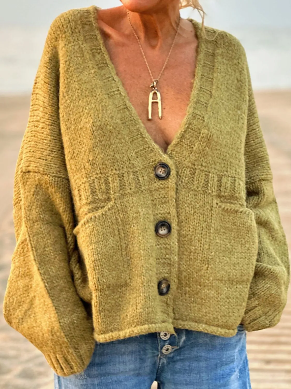 Pocketed V-Neck Button Up Cardigan sold by Charming Charlie product image thumbnail 5