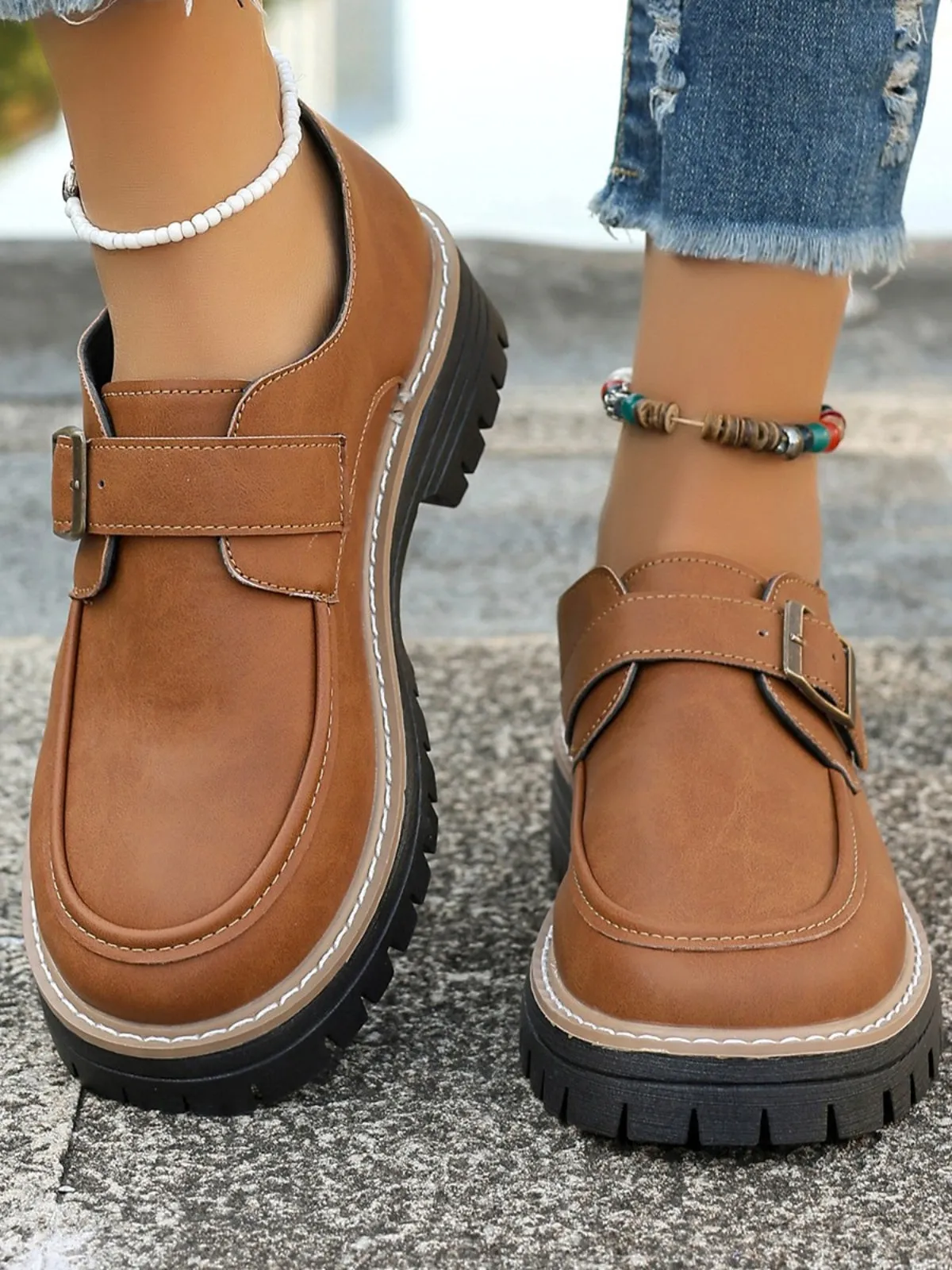 PU Leather Round Toe Buckle Loafers sold by Charming Charlie