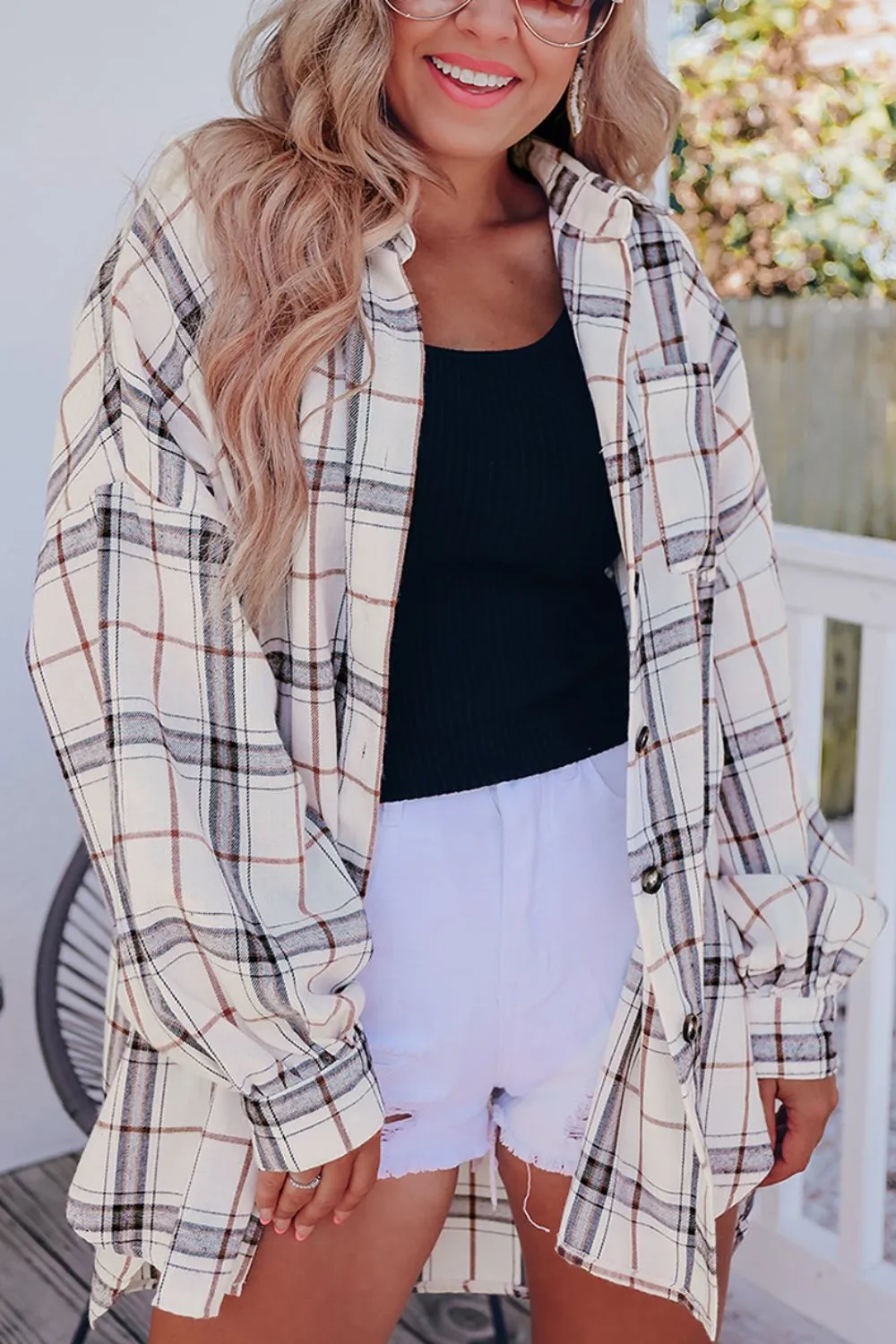Plaid Button Up Long Sleeve Shacket sold by Charming Charlie product image thumbnail 4