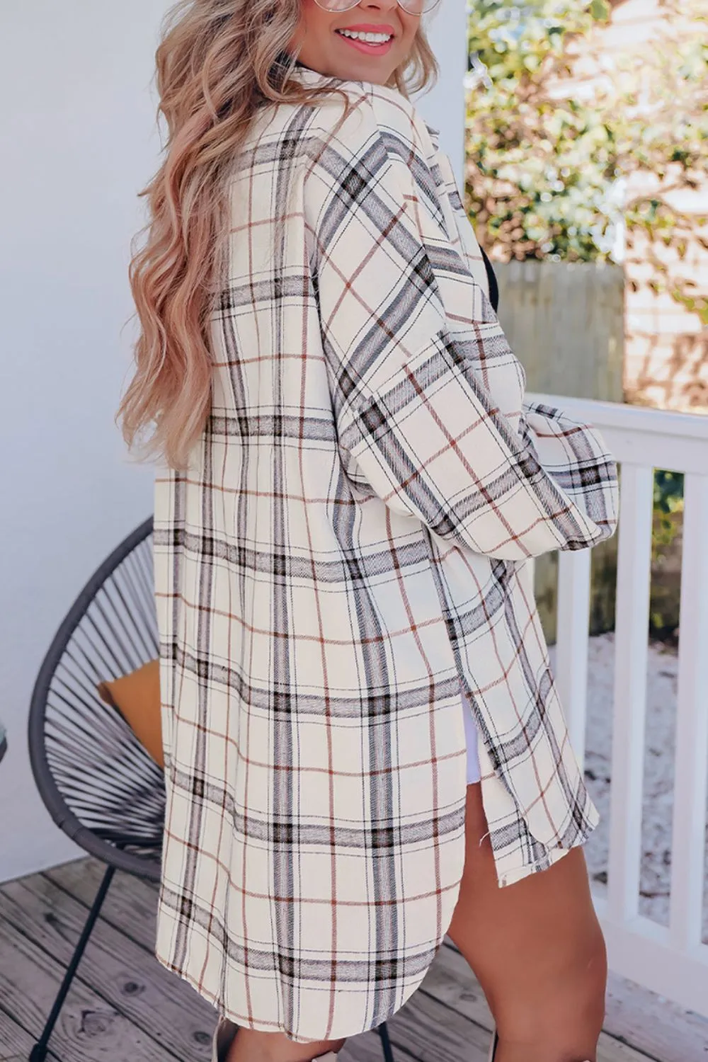 Plaid Button Up Long Sleeve Shacket sold by Charming Charlie product image thumbnail 3