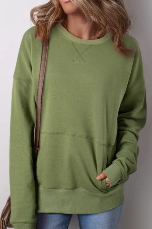 Solid Color Round Neck Long Sleeve Sweatshirt sold by Charming Charlie