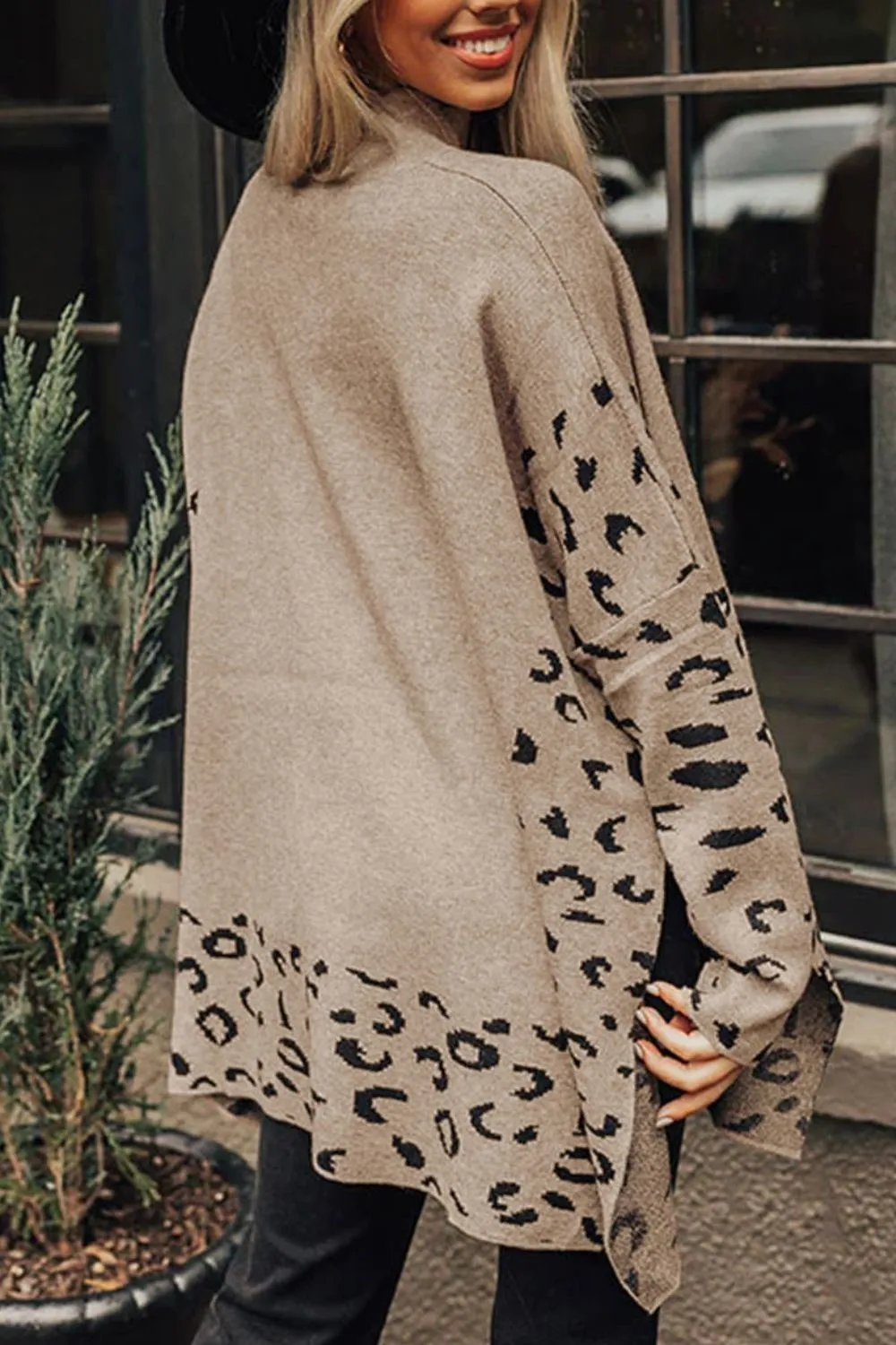 Slit Leopard Mock Neck Dropped Shoulder Sweater sold by Charming Charlie product image thumbnail 3
