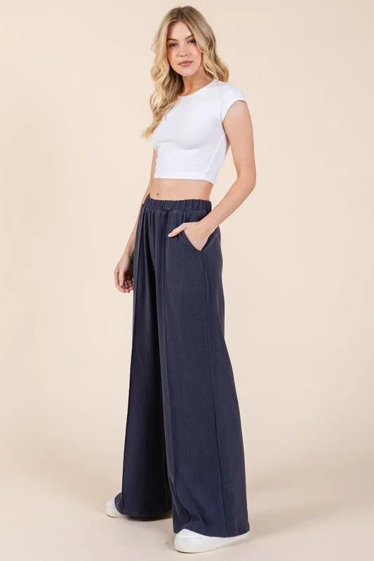 BOMBOM Elastic Waist Wide Leg Pants with Pockets sold by Charming Charlie product image thumbnail 3