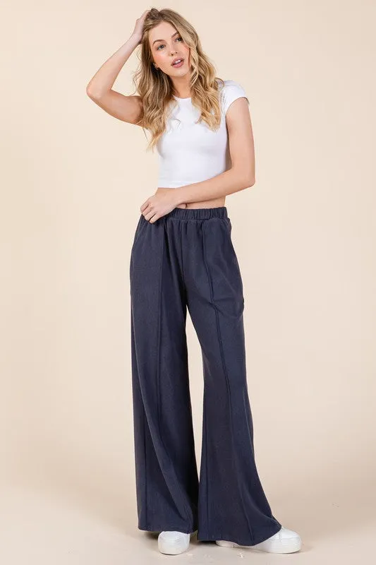 BOMBOM Elastic Waist Wide Leg Pants with Pockets sold by Charming Charlie product image thumbnail 4