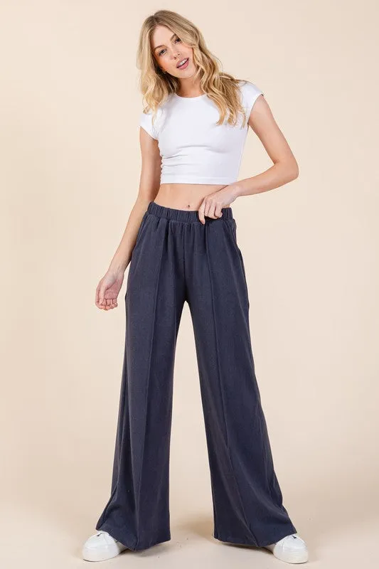 BOMBOM Elastic Waist Wide Leg Pants with Pockets sold by Charming Charlie