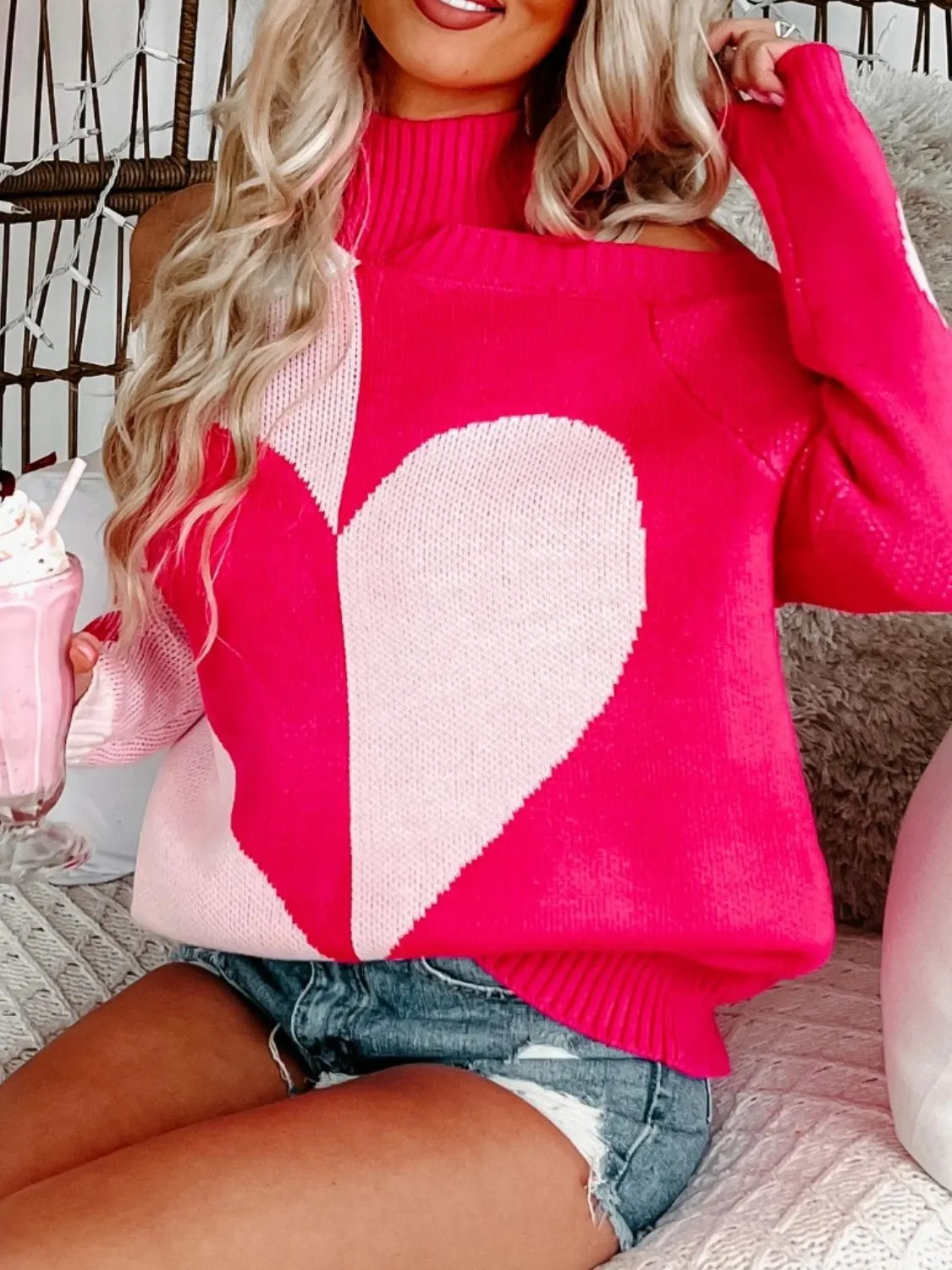 Valentine's Day Heart Turtleneck Cold Shoulder Sweater sold by Charming Charlie product image thumbnail 3